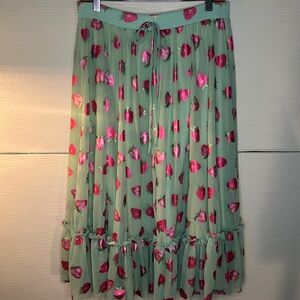 Blackmilk Mint Green Maxi Skirt with Pink Strawberry Print